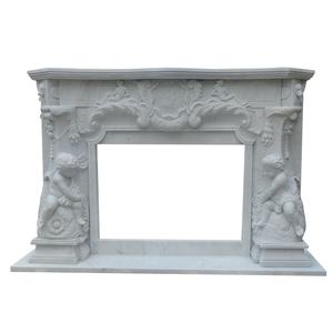 Hand Carved White Marble Angel Fireplace
