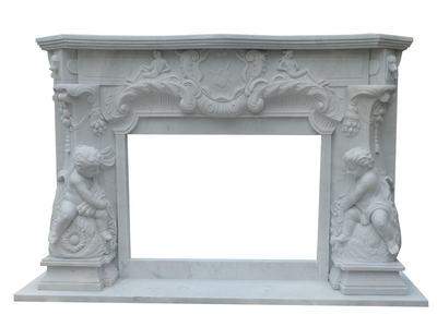 Hand Carved White Marble Angel Fireplace