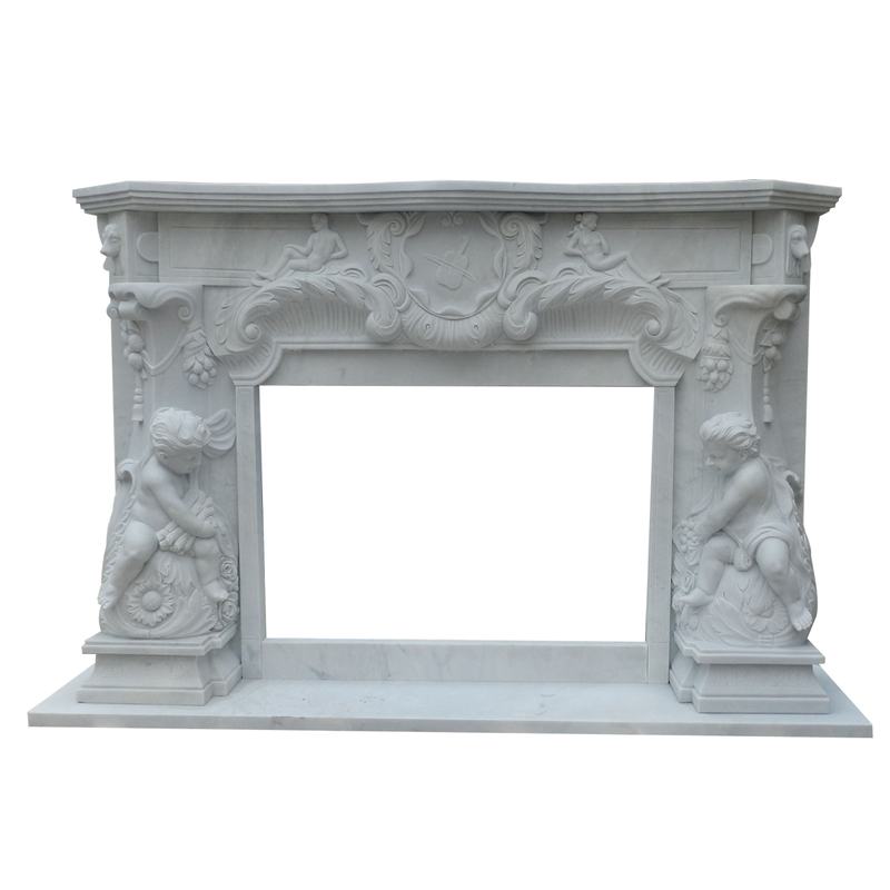 Hand Carved White Marble Angel Fireplace
